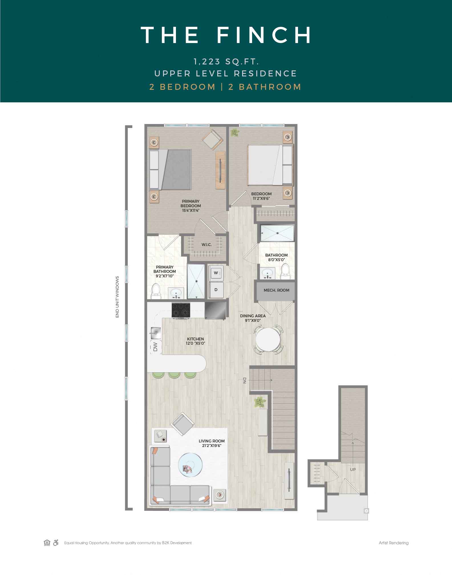 Floor plan for 2 beds, 2 baths, 1109 sqft
